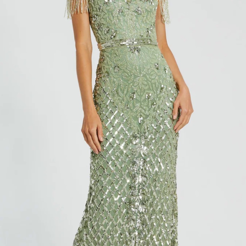 Mac Duggal Green Embellished Formal Evening Gown